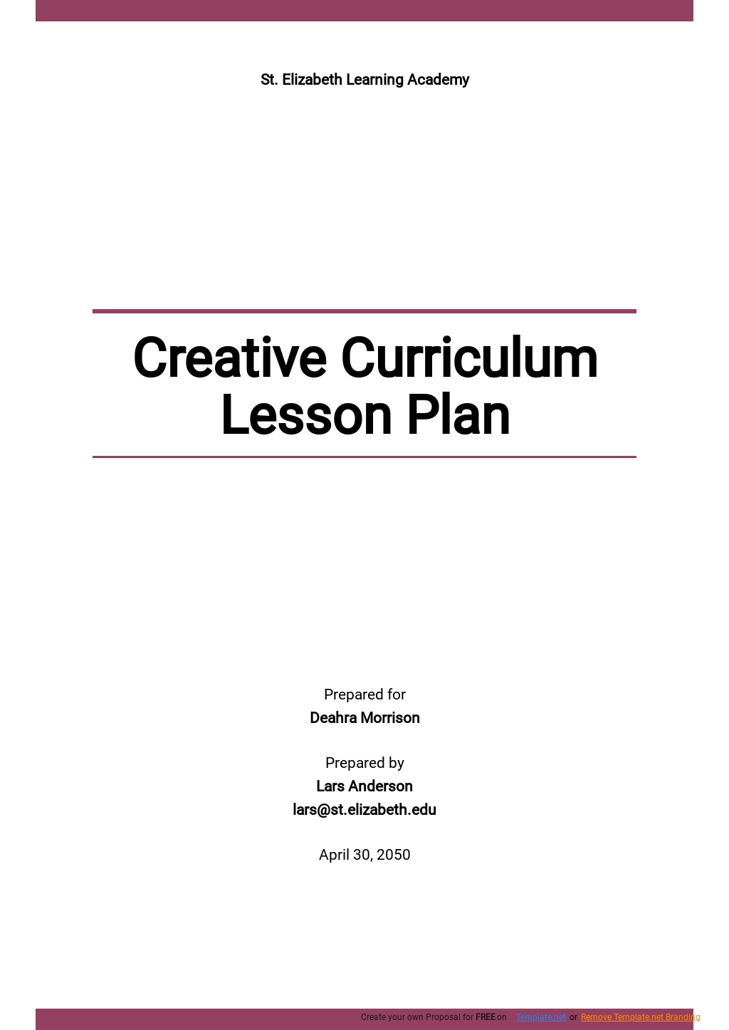 Creative Curriculum Lesson Plan Template Google Docs Word Apple