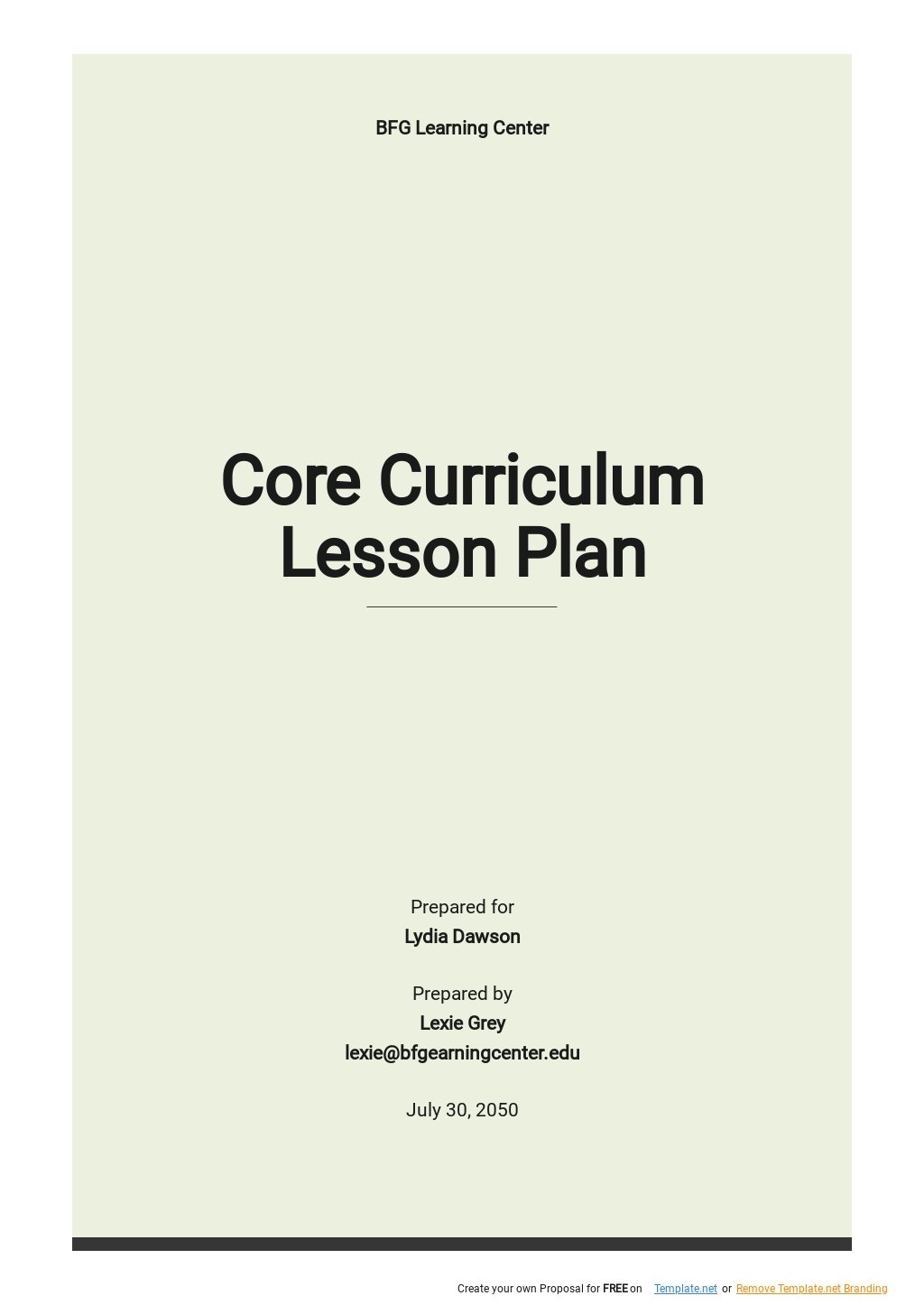 Core Curriculum Lesson Plan Template