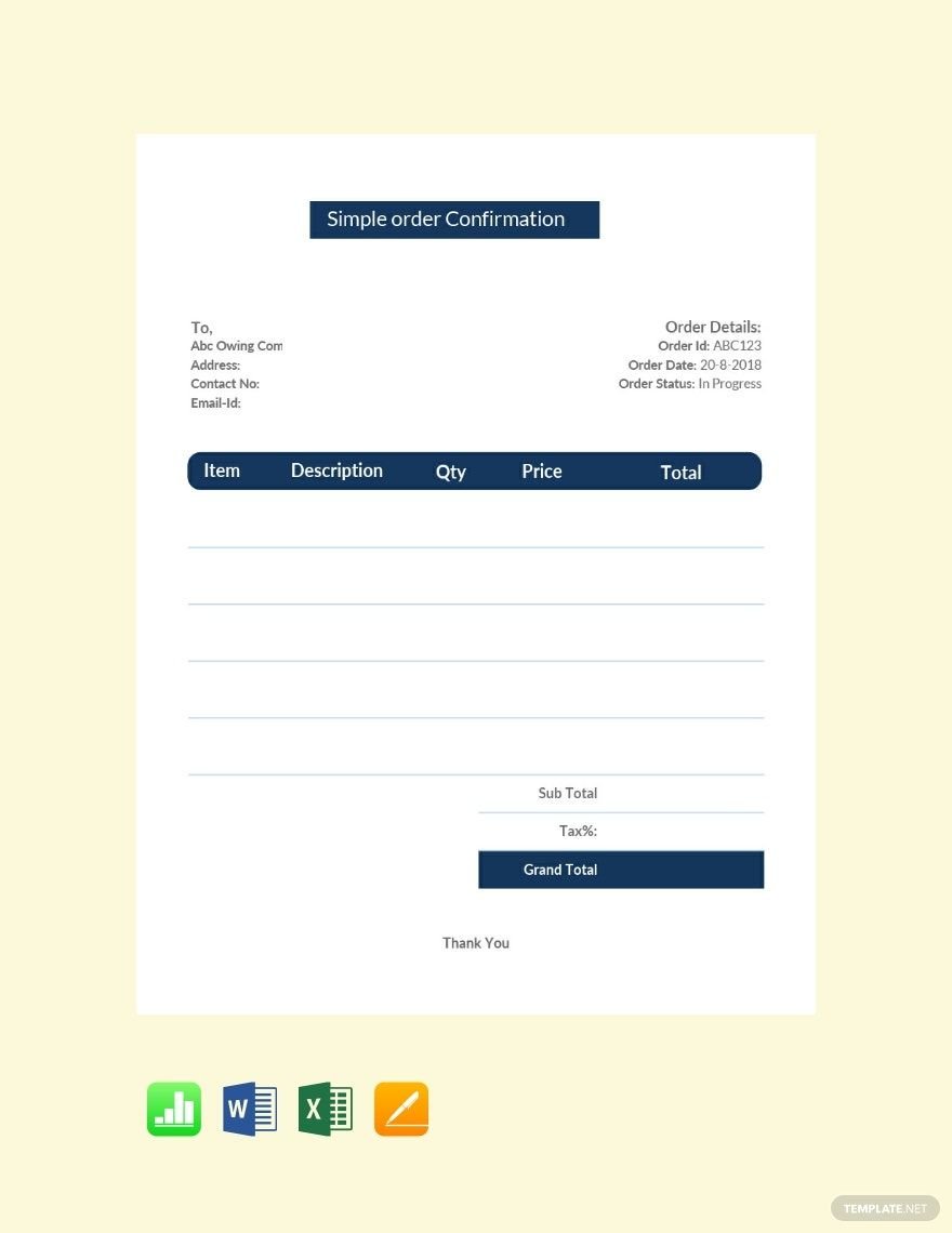 Order Confirmation Example Template