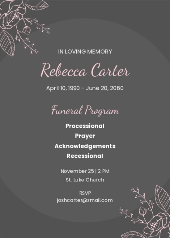 Sample Church Funeral Program Template