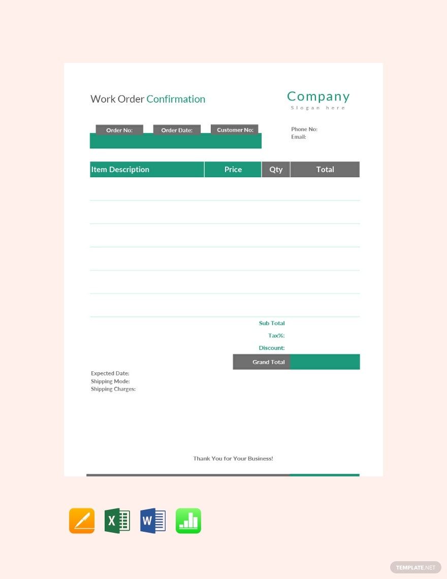 Work Order Confirmation Template
