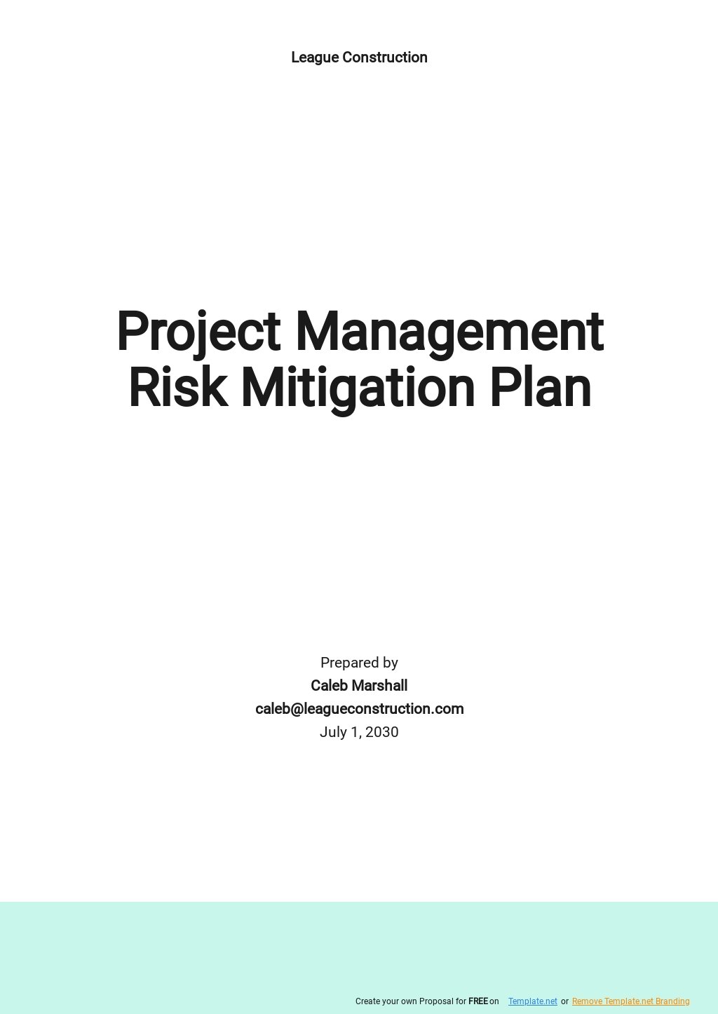 Project Management Risk Mitigation Plan Template