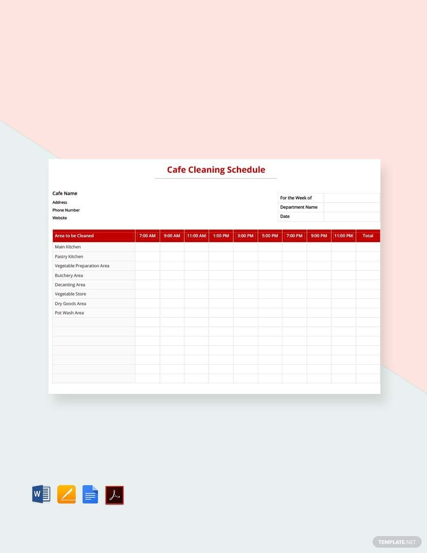 Cafe Cleaning Schedule Template
