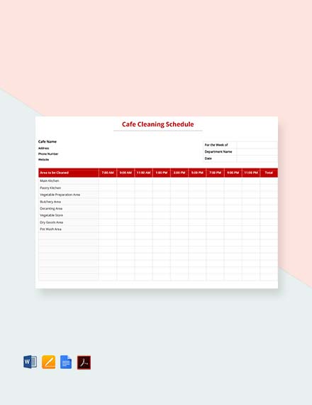 Cafe Cleaning Schedule Template - Word, Apple Pages, PDF | Template.net