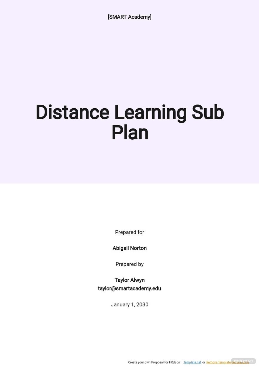 Distance Learning Sub Plan Template