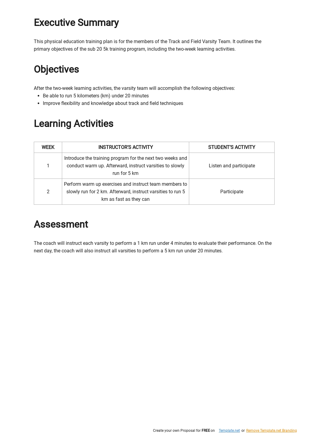 Sub 20 5k Training Plan Template - Google Docs, Word, Apple Pages, PDF ...