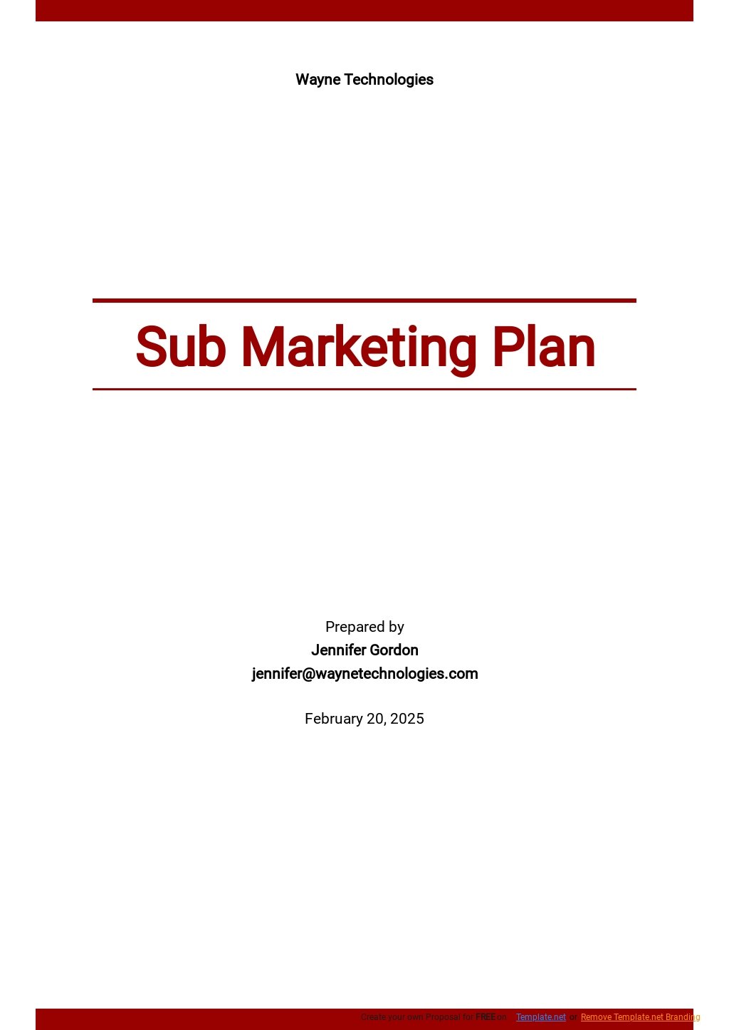 Sub Marketing Plan Template