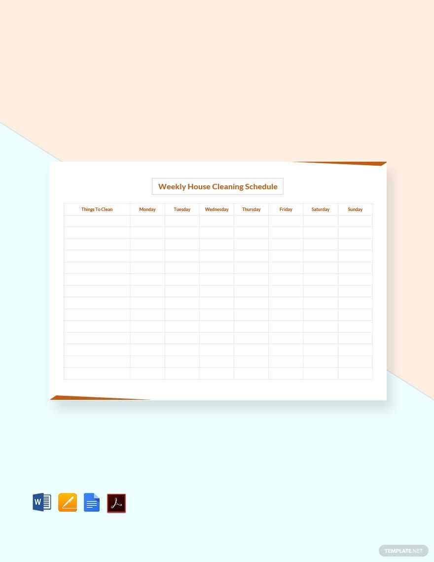 Weekly House Cleaning Schedule Template