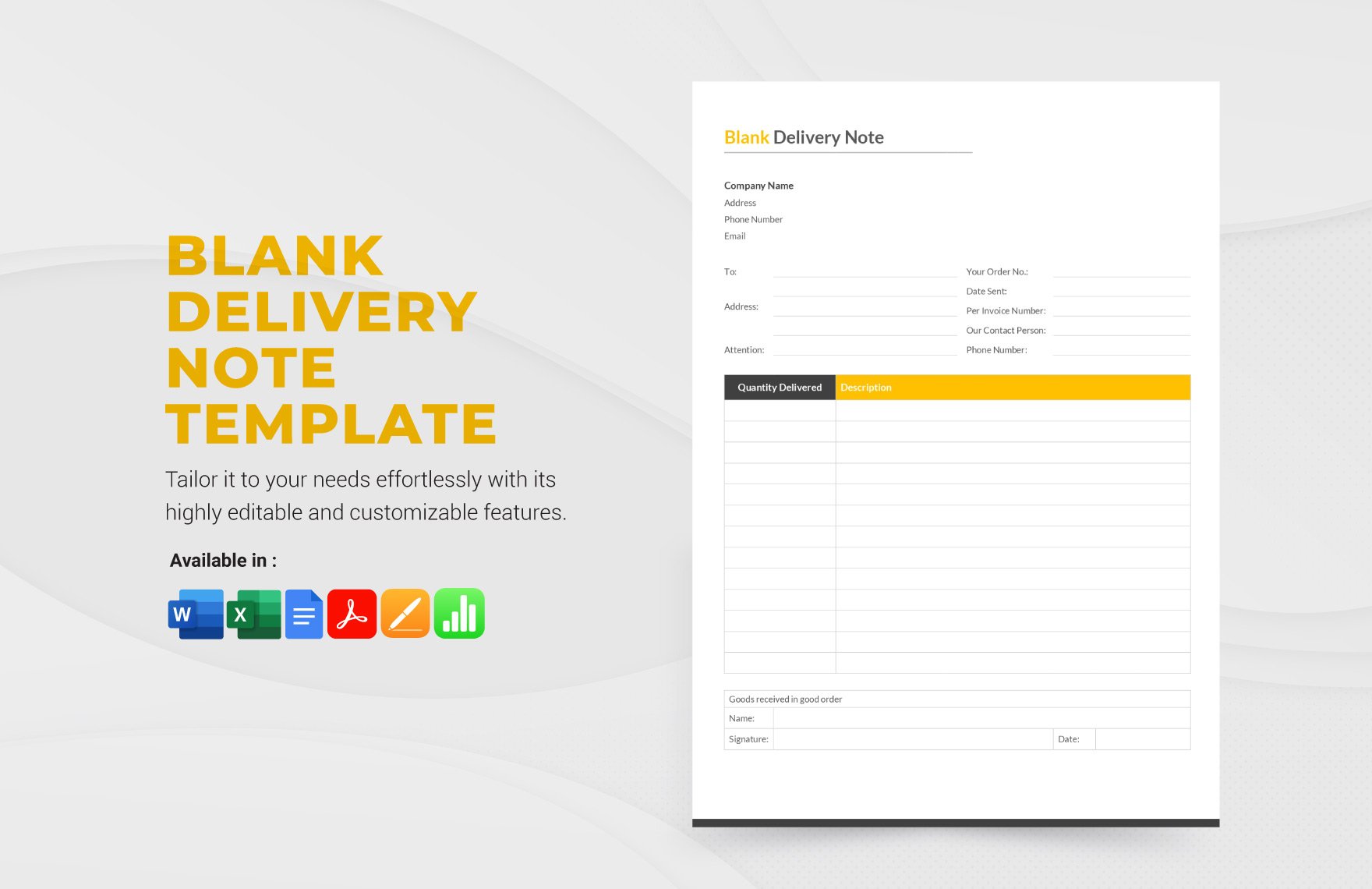 Blank Delivery Note Template in Word, Google Docs, Excel, PDF, Apple Pages, Apple Numbers