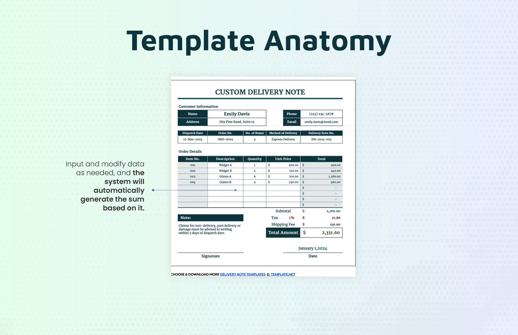 Custom Delivery Notes Template