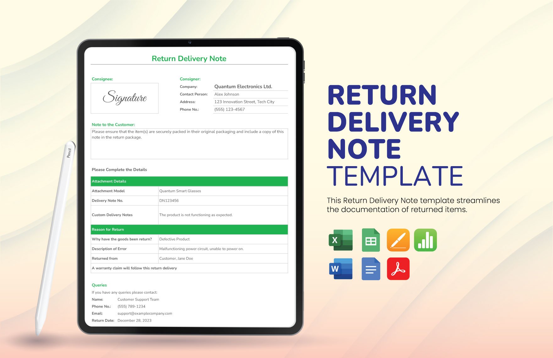 Return Delivery Note Template in Word, Google Docs, Excel, PDF, Google Sheets, Apple Pages, Apple Numbers