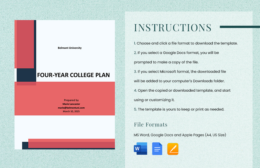 Sample 4 Year College Plan Template