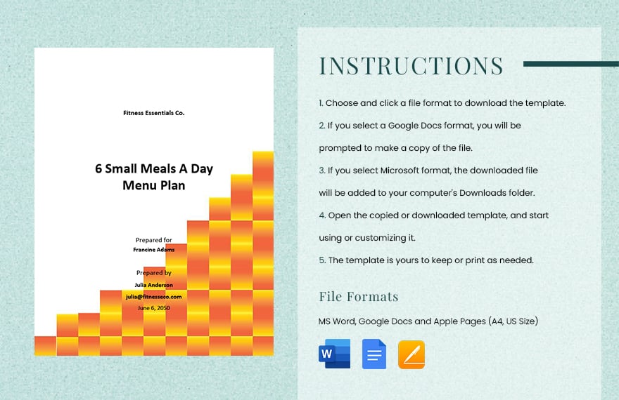 6 Small Meals a Day Menu Plan Template