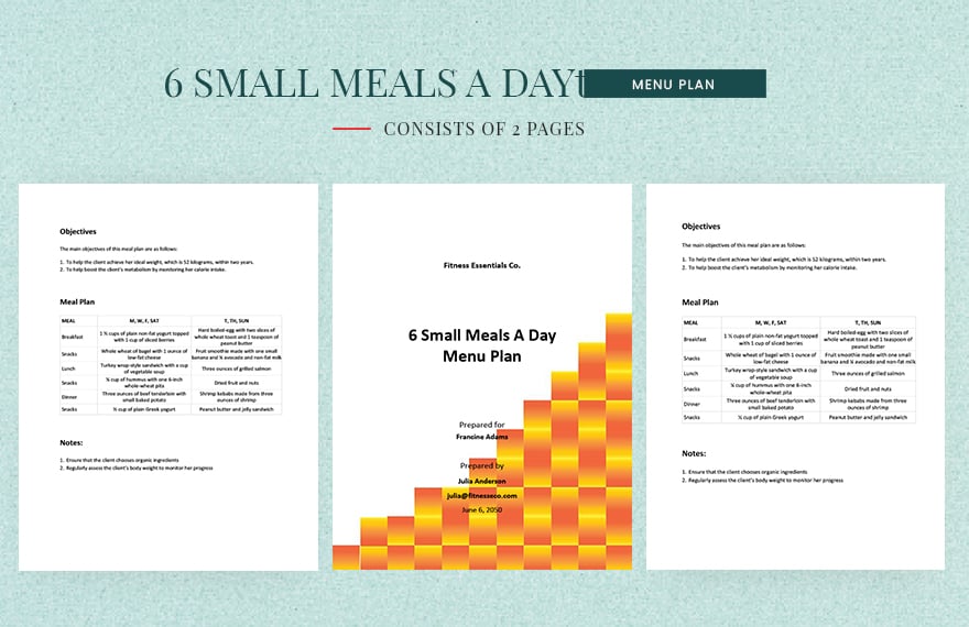 6 Small Meals a Day Menu Plan Template