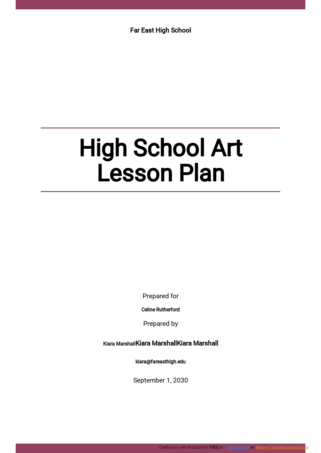 Free Sample High School Art Lesson Plan Template