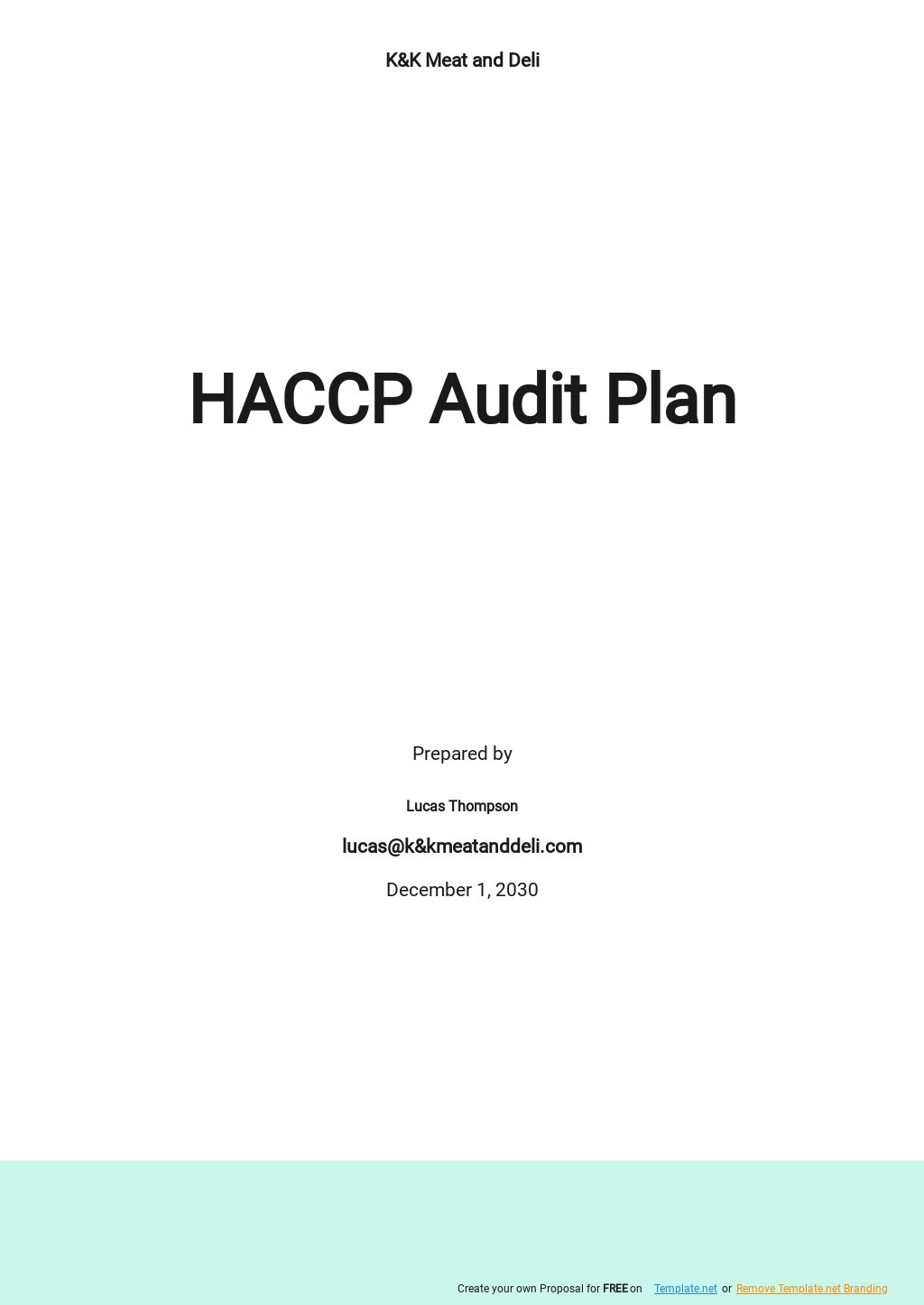 Sample HACCP Audit Plan Template