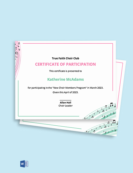 Free Choir Certificate of Participation Template