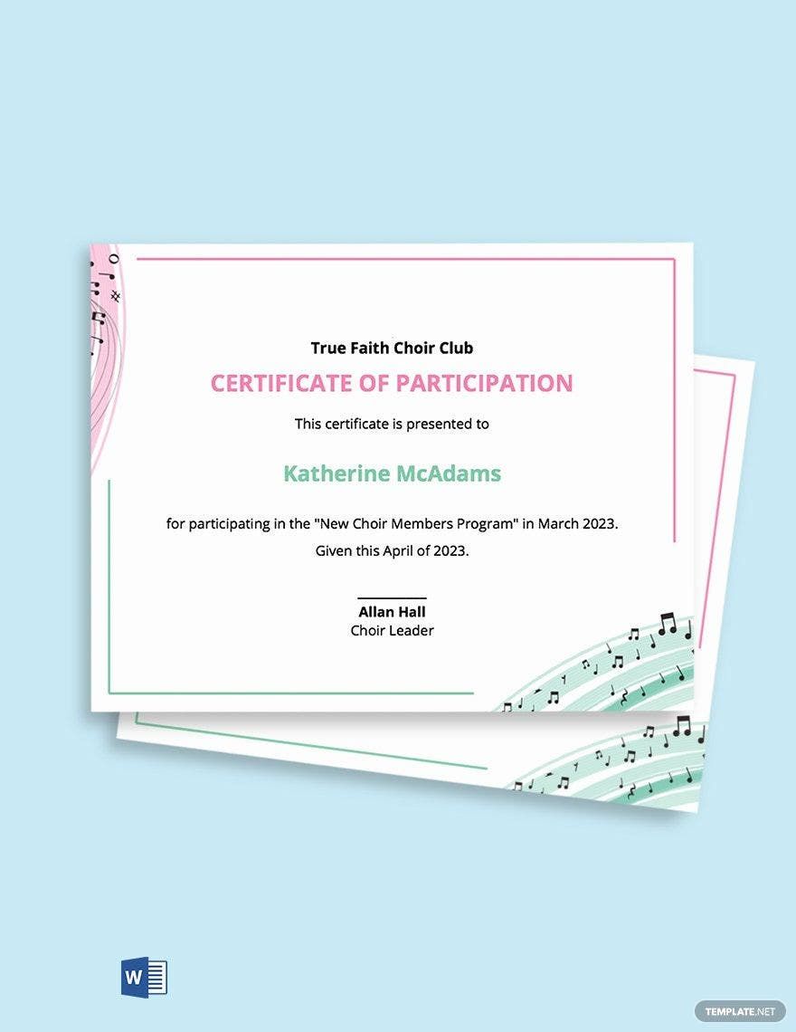 Choir Certificate of Participation Template