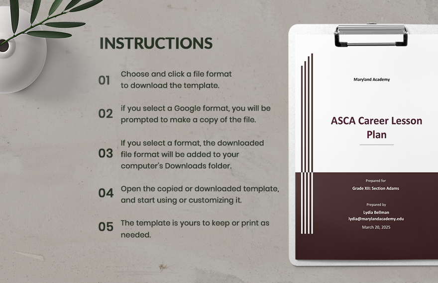 ASCA Career Lesson Plan Template