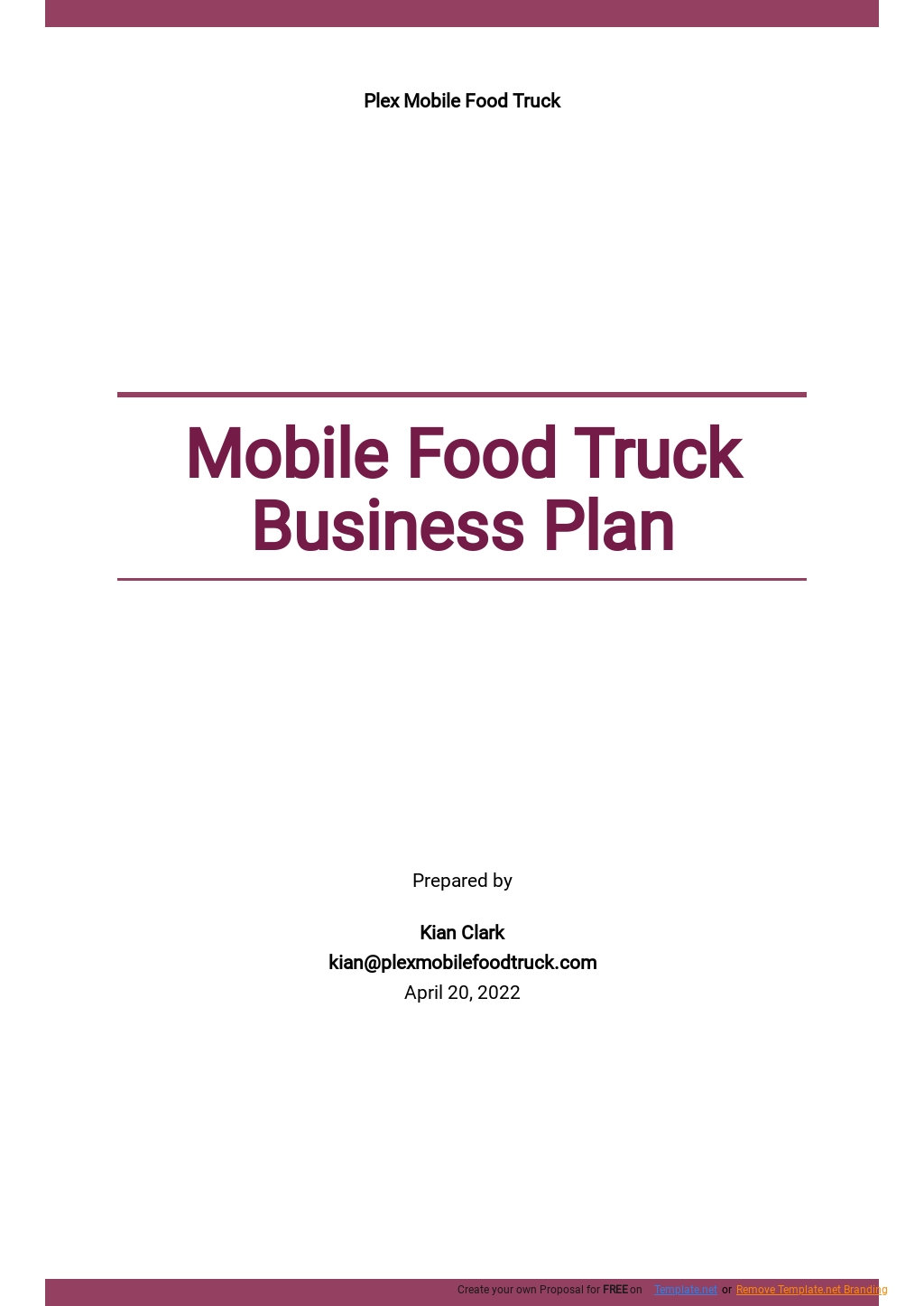 Mobile Food Truck Business Plan Sample Google Docs Word Apple Pages 