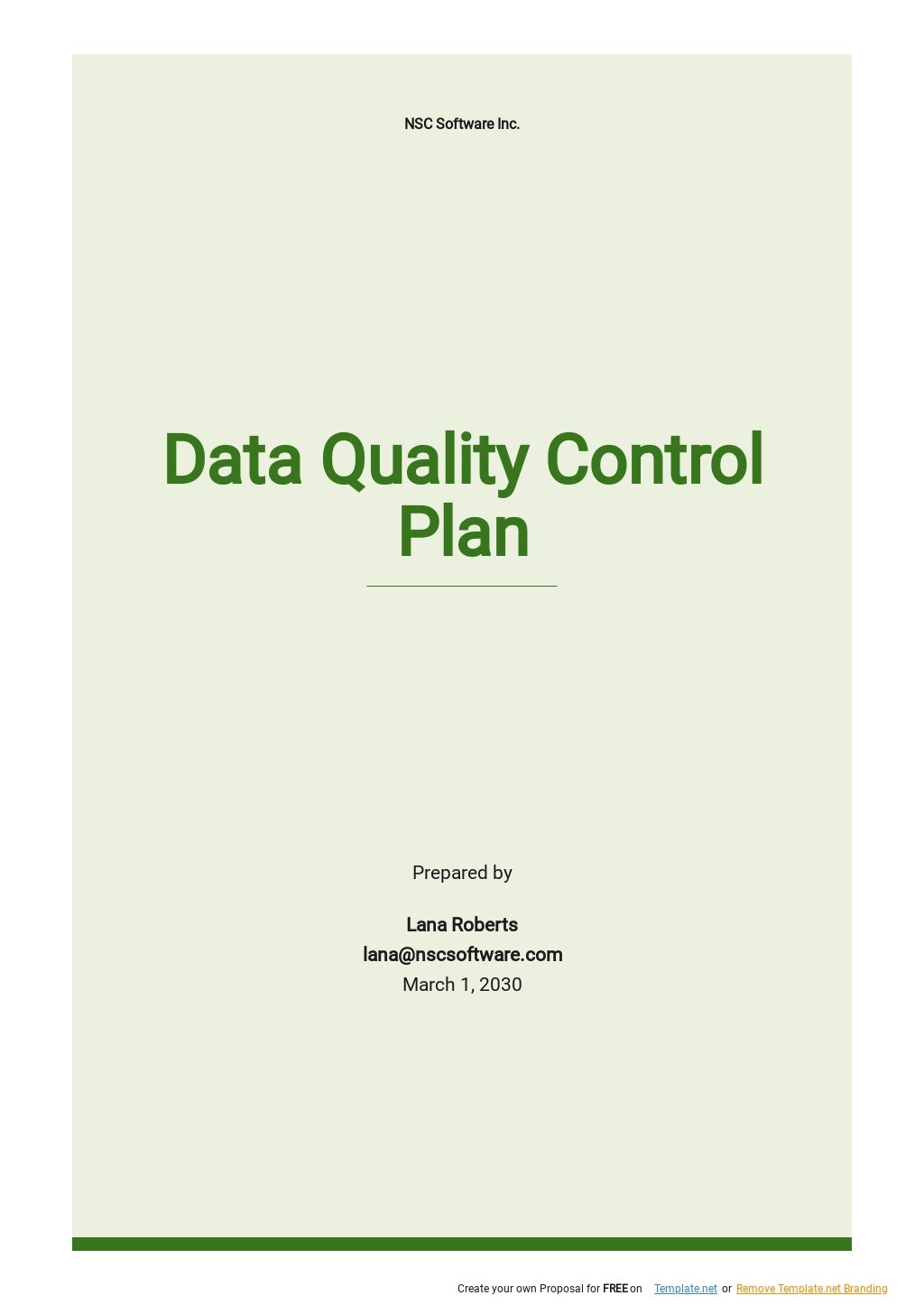 Data Quality Control Plan Template