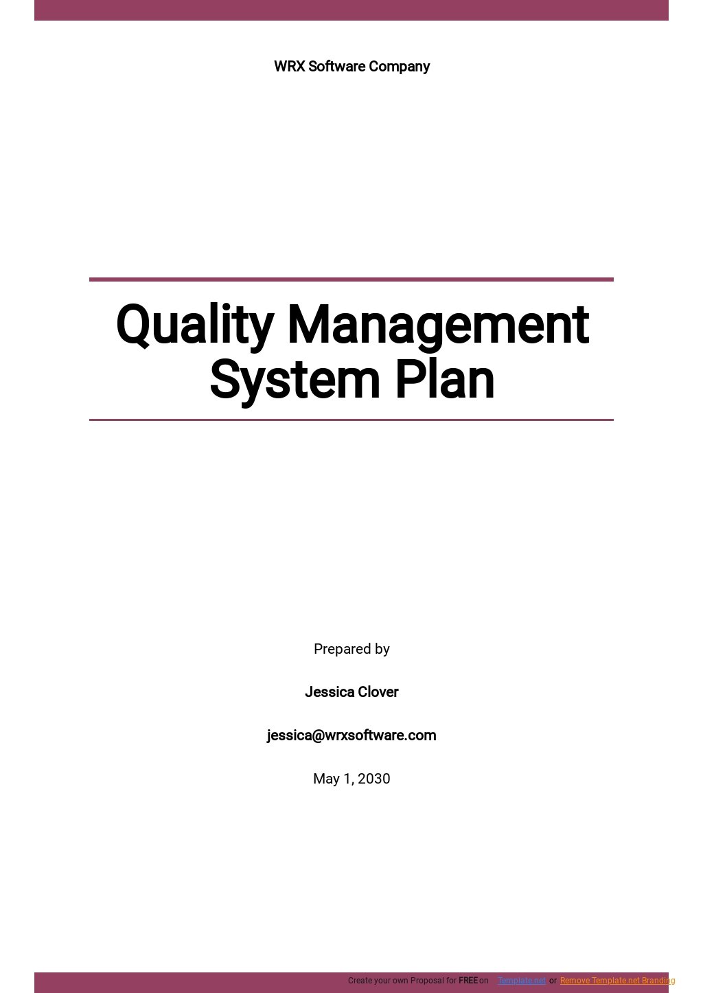 Quality Management Plan Template Word