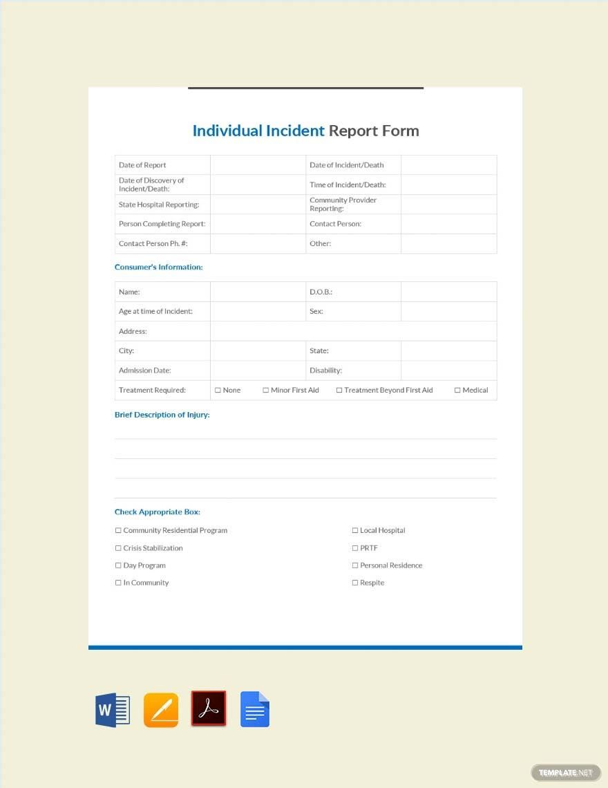 Individual Incident Report Form Template