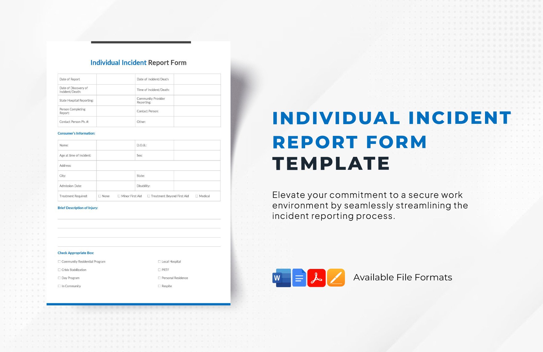 Individual Incident Report Form Template