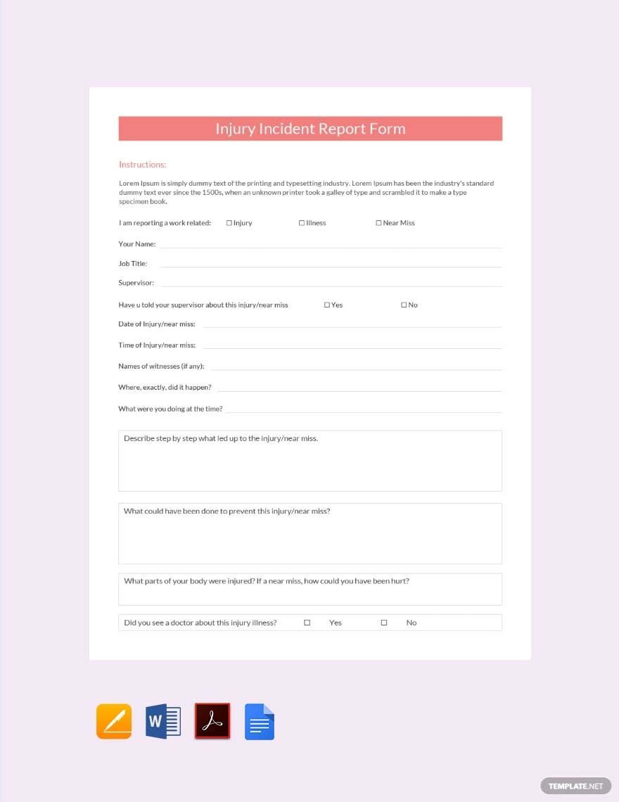 Injury Incident Report Form Template
