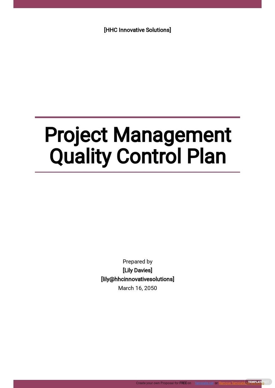 Project Management Quality Control Plan Template