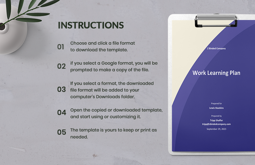 Work Learning Plan Template