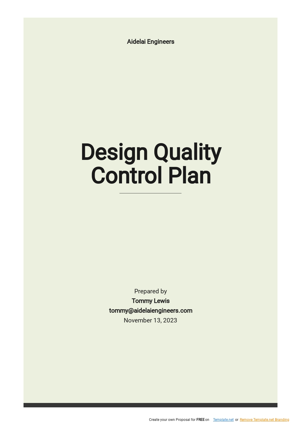 Design Quality Control Plan Template