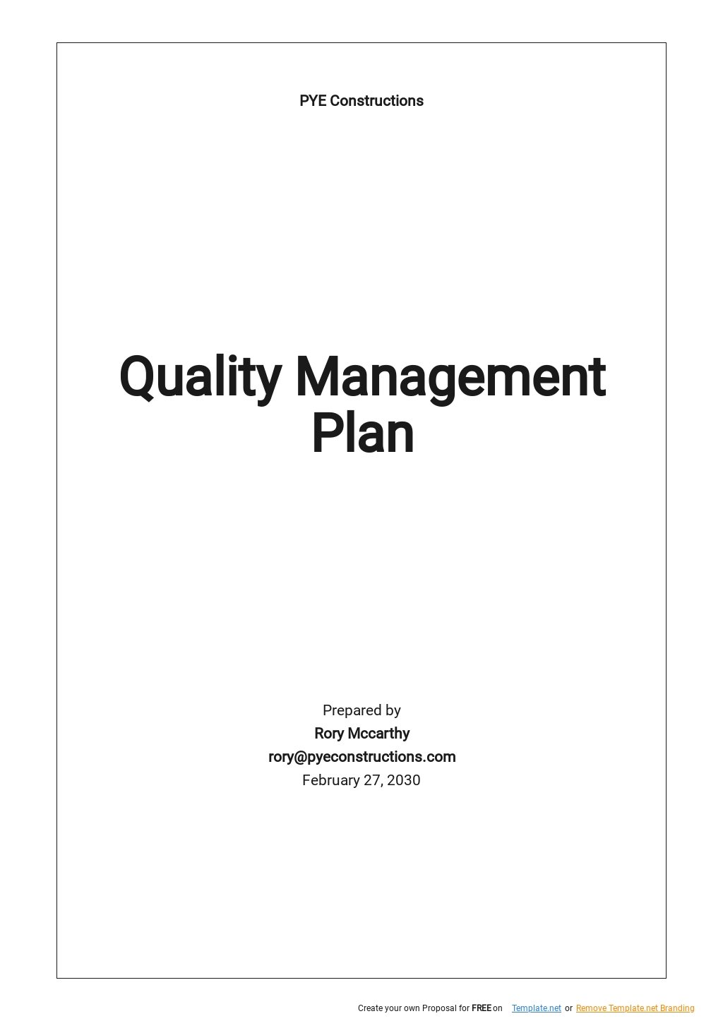 Free Simple Quality Management Plan Template