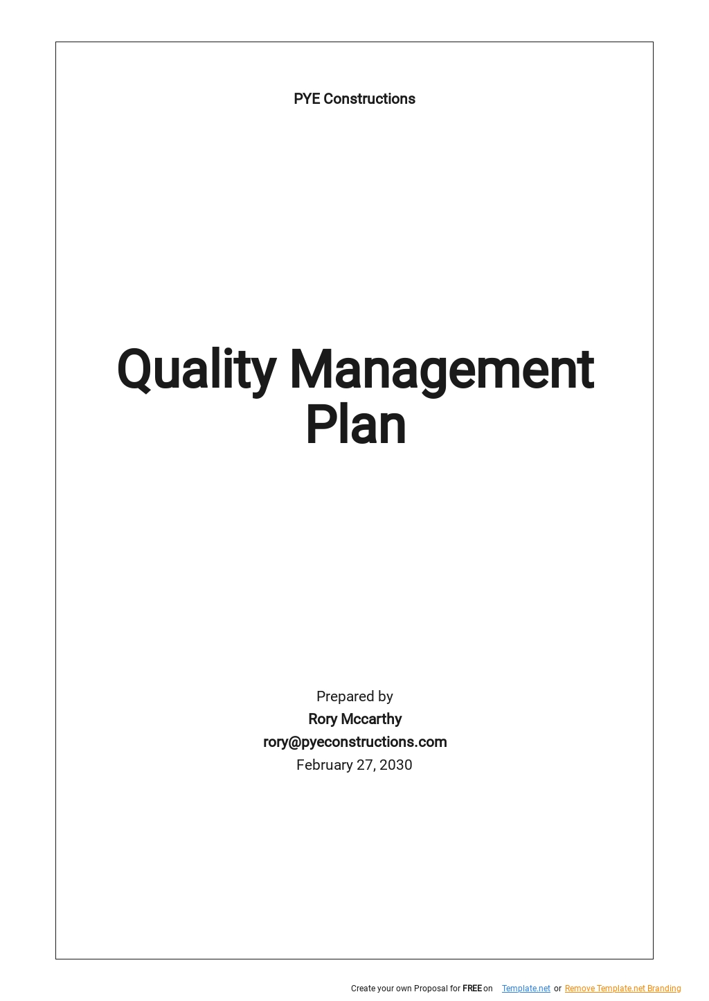 Free Simple Quality Management Plan Template - Google Docs, Word, Apple ...