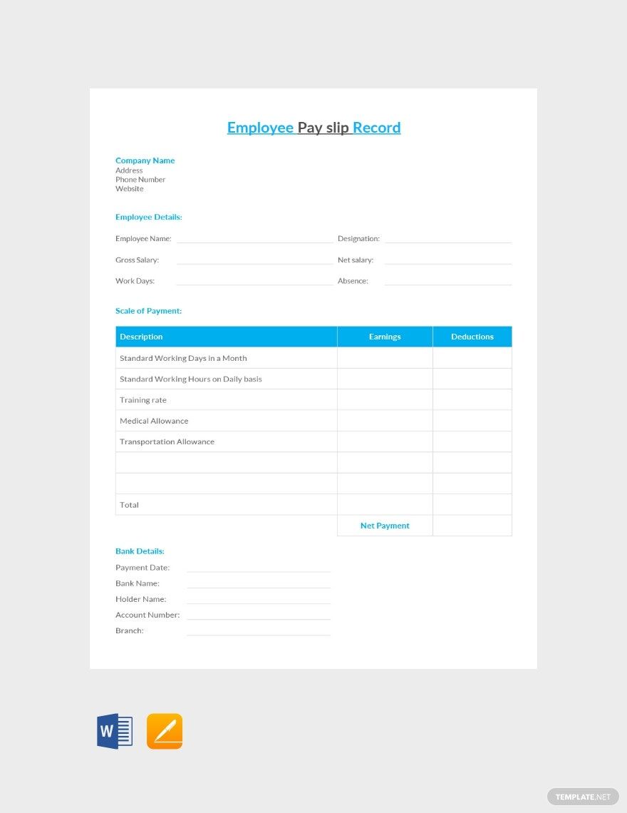 Employee Pay Slip Record Template