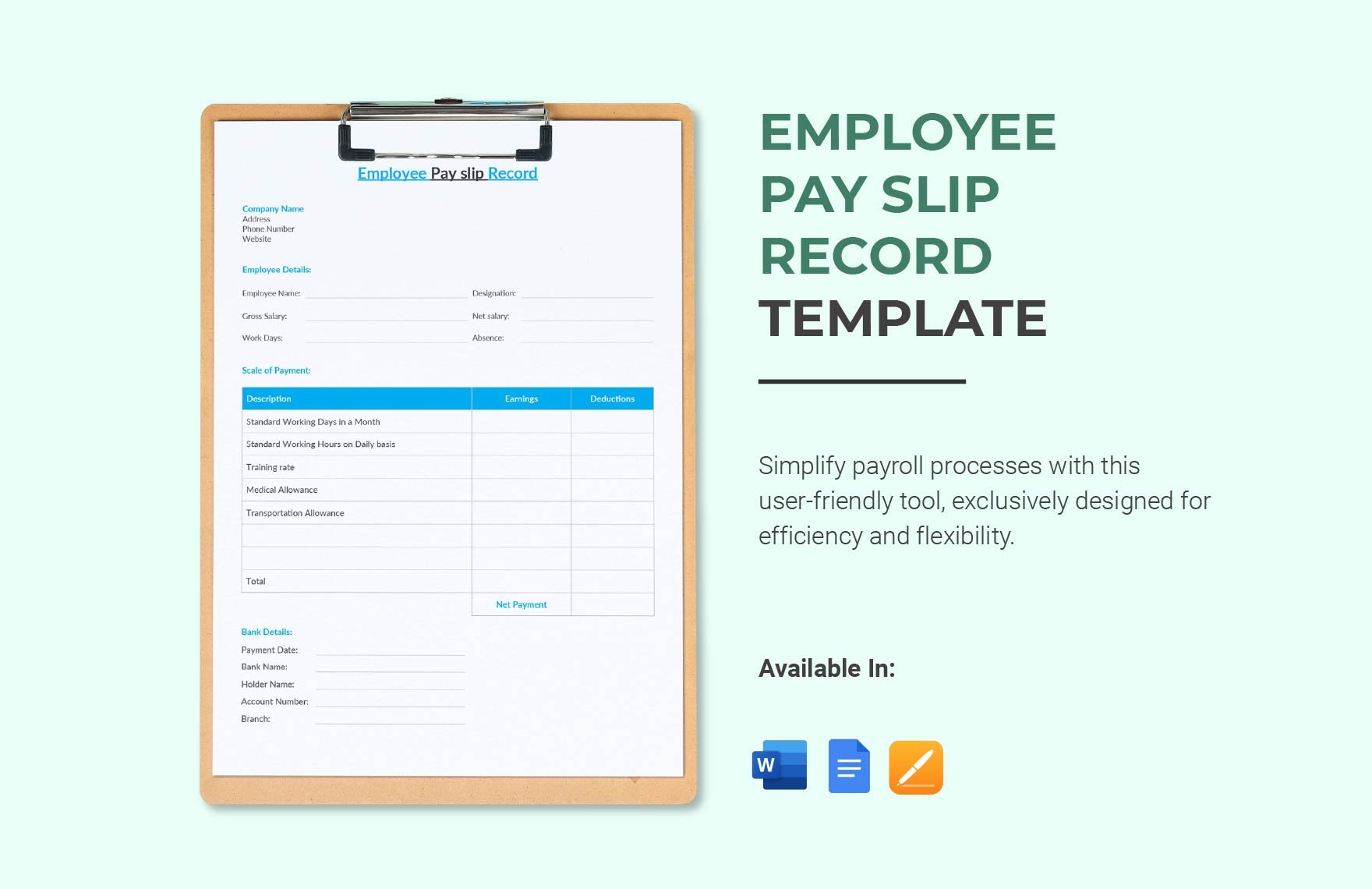 Employee Pay Slip Record Template