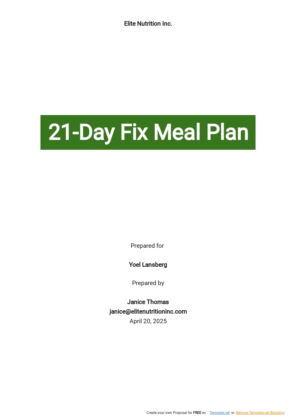 Free Blank 21 Day Fix Meal Plan Template - Google Docs, Word, Apple ...