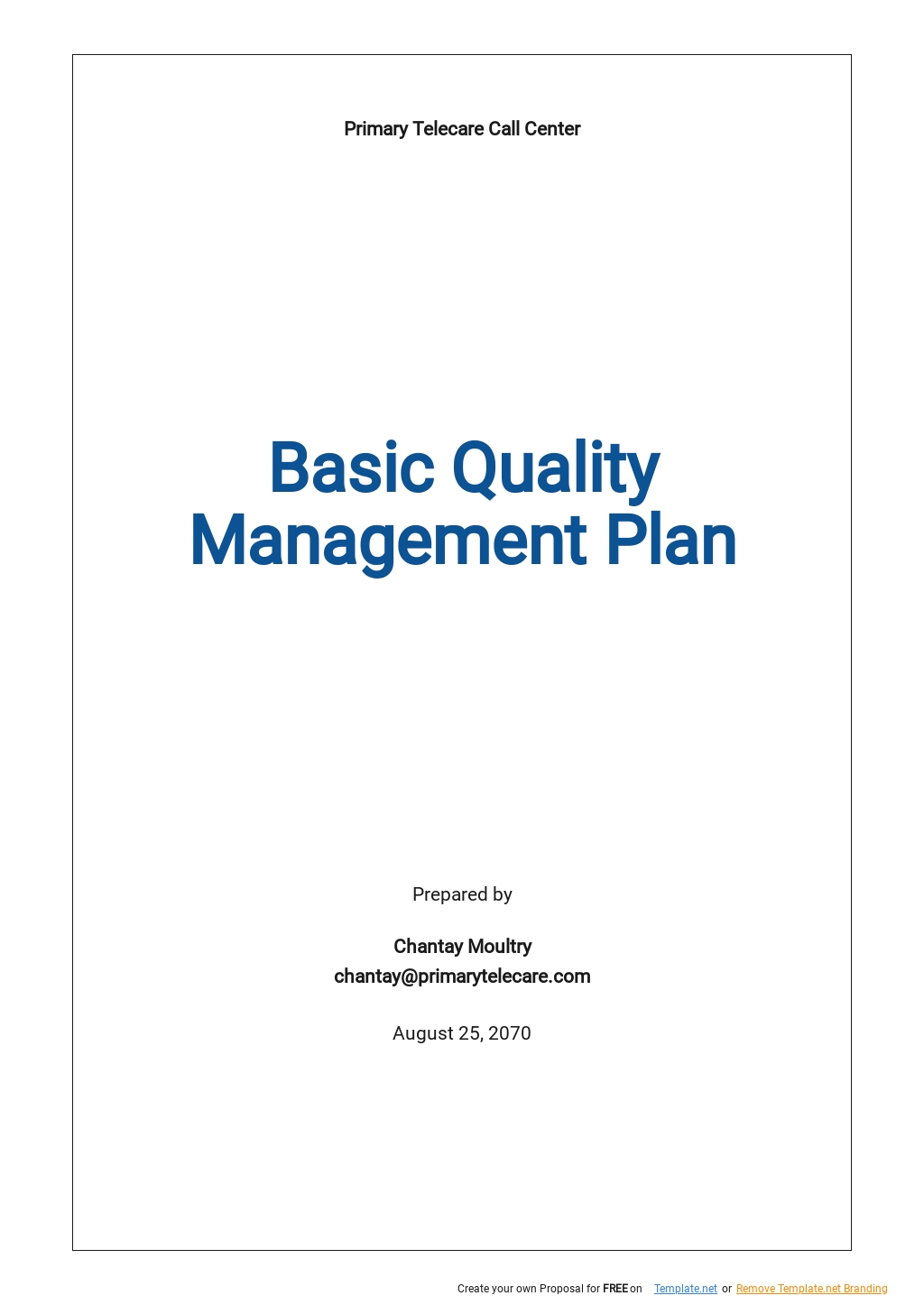 Free Basic Quality Management Plan Template