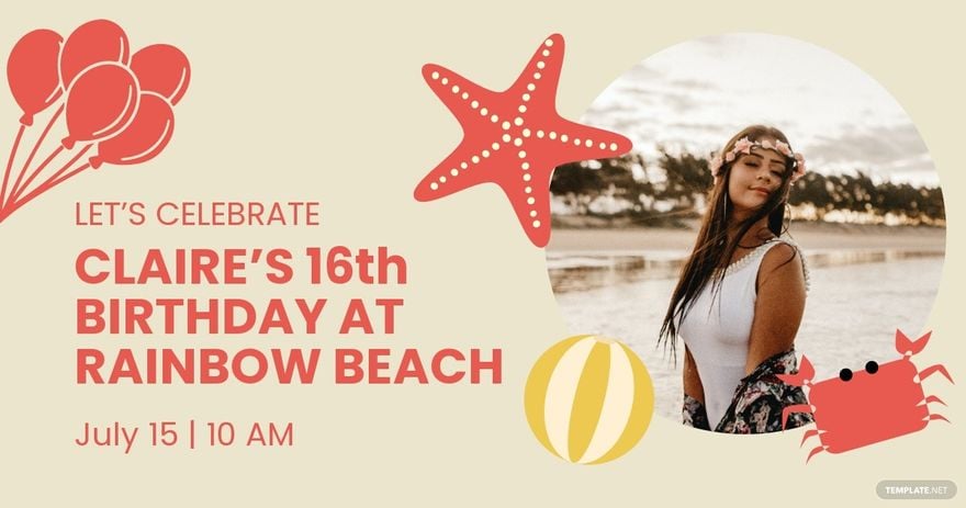 Free Birthday Beach Party Facebook Post Template