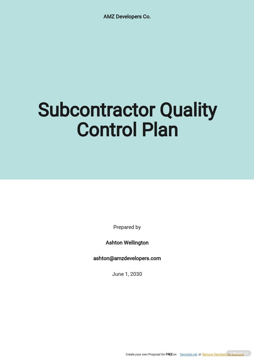 Subcontractor Quality Control Plan Template