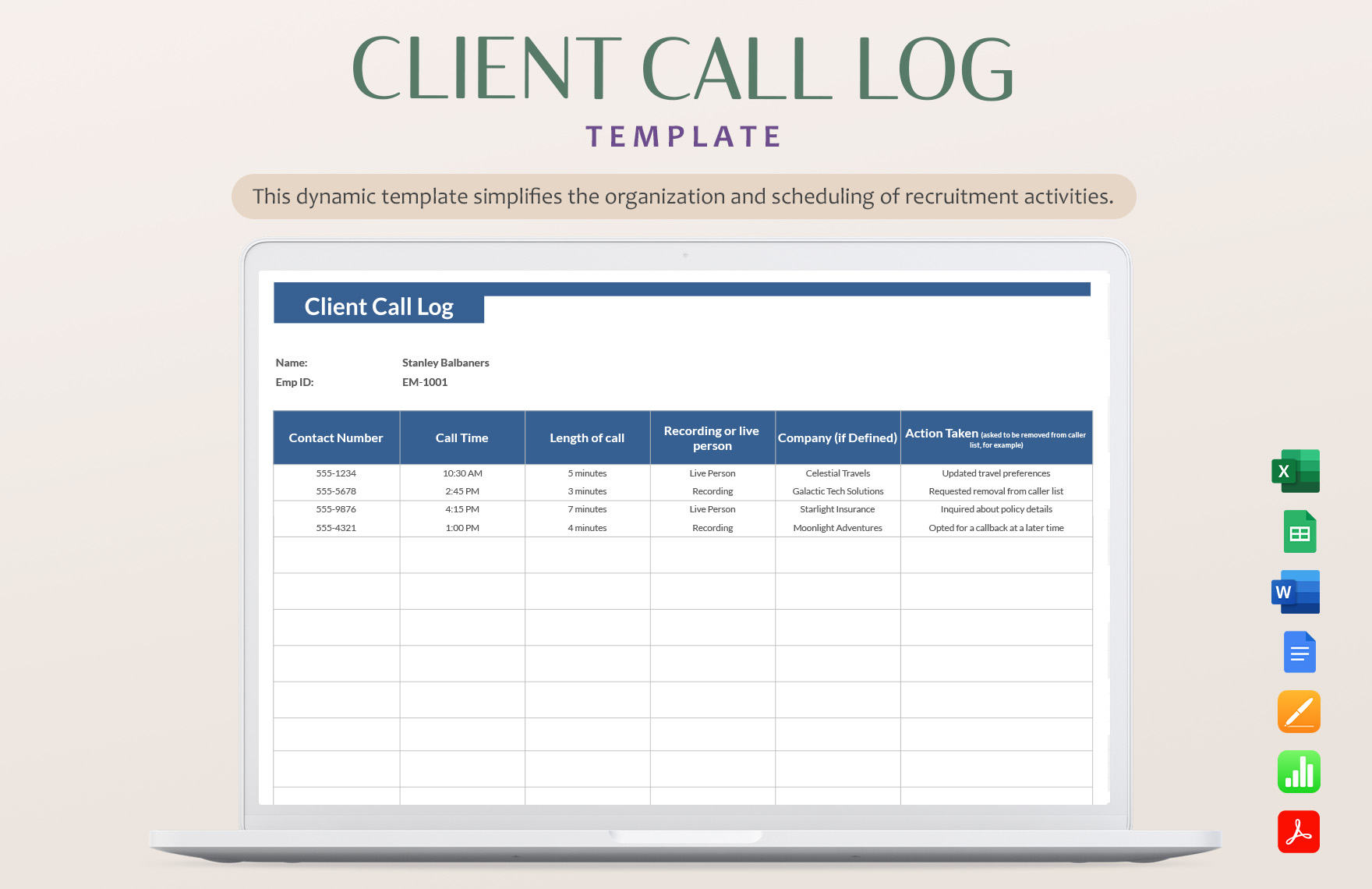 Business Call Log Template