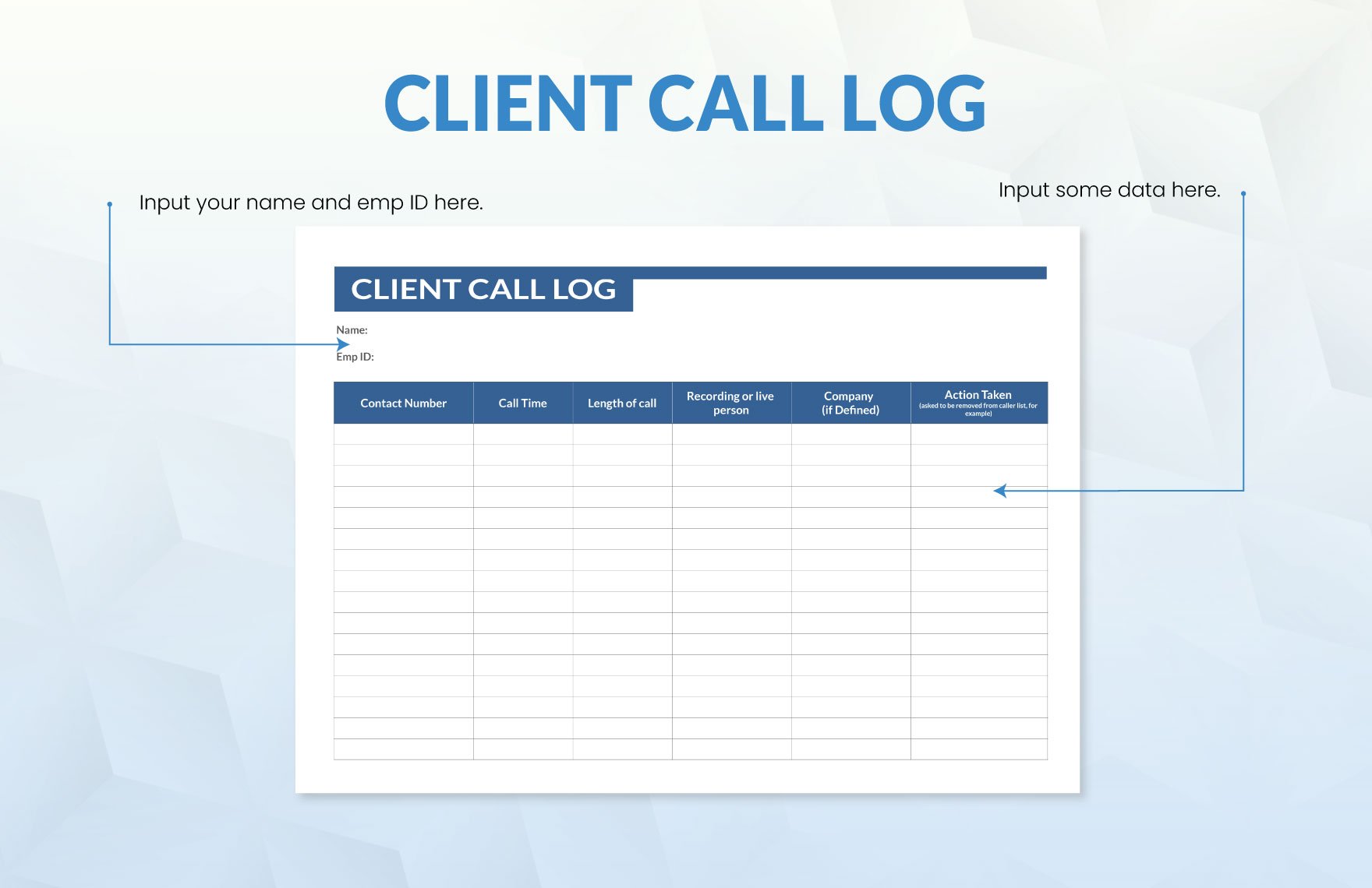 Client Call Log Template