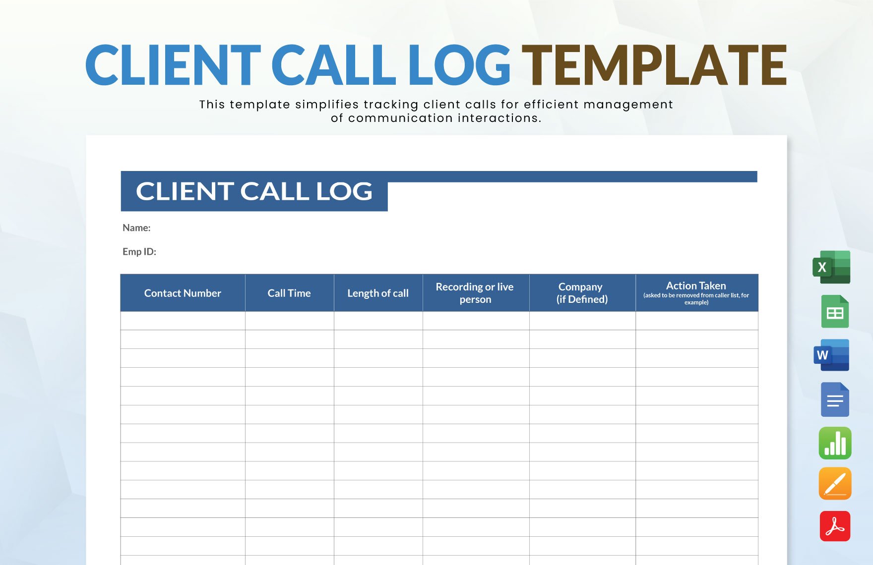 Client Call Log Template