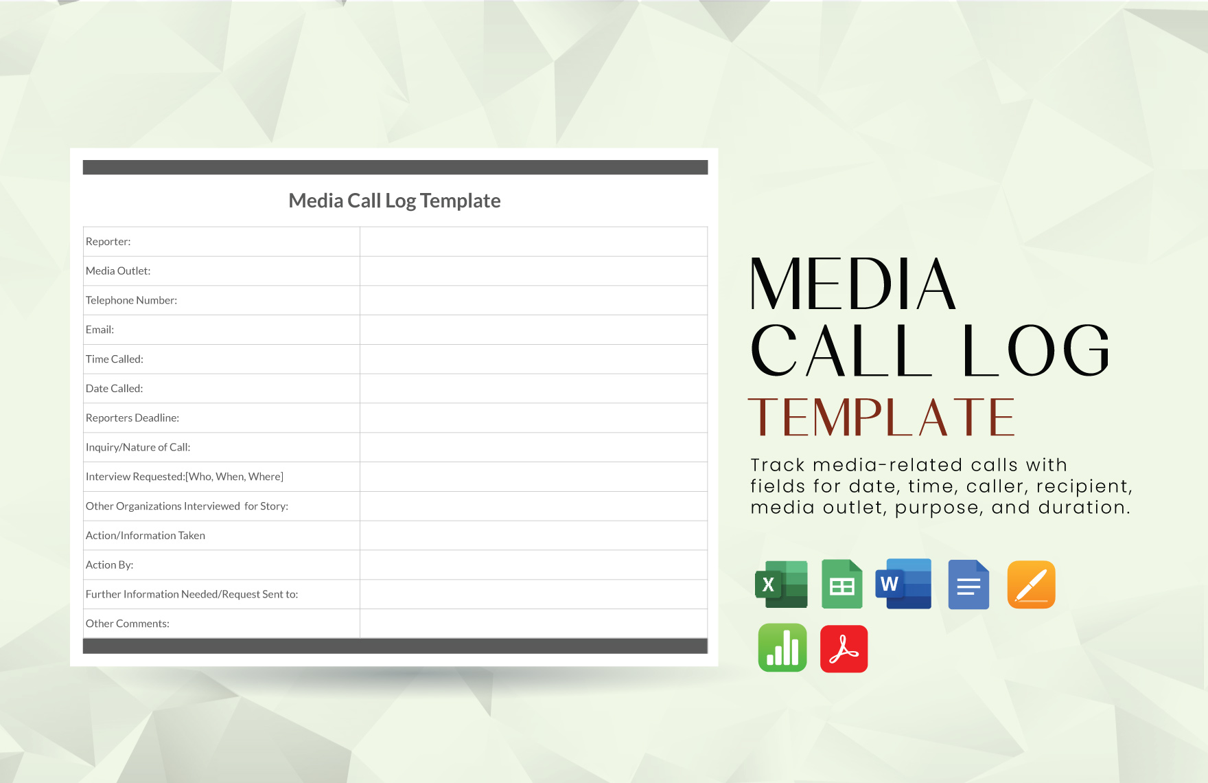 Media Call Log Template