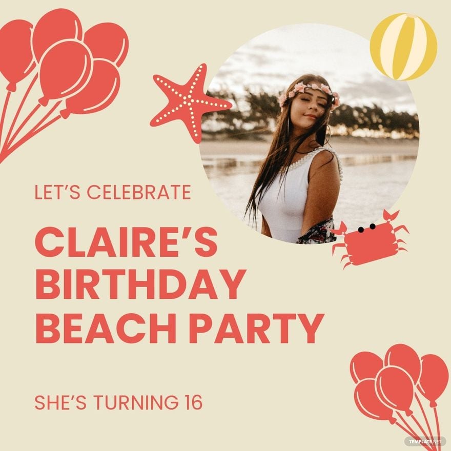 Free Birthday Beach Party Instagram Post Template