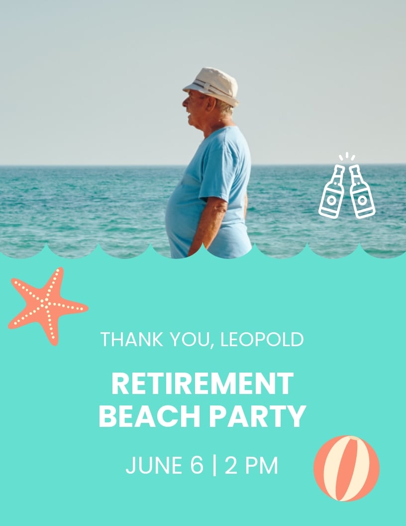 Free Retirement Beach Party Flyer Template