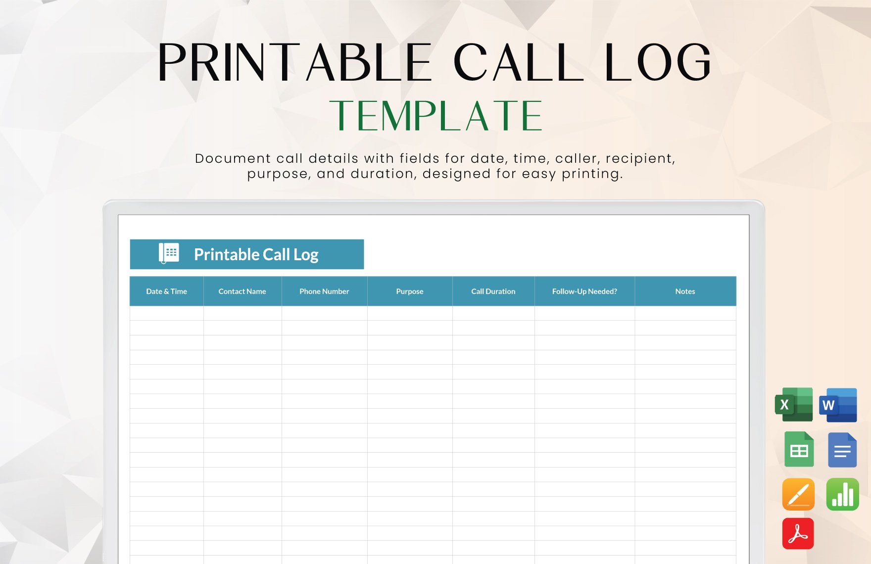 Free Printable Call Log Template in Word, Google Docs, Excel, PDF, Google Sheets, Apple Pages, Apple Numbers