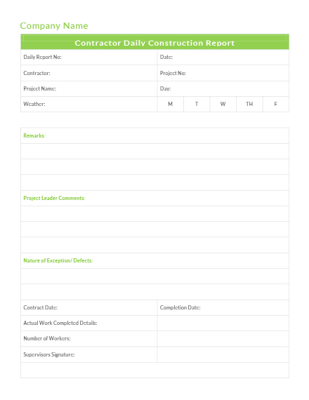 Image 3 for Construction Daily Progress Report Template