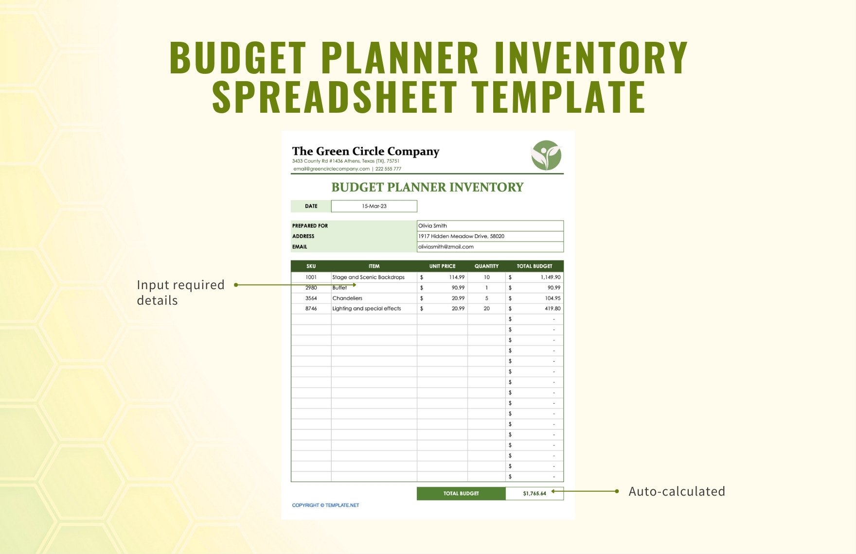 Budget Planner Inventory Spreadsheet Template