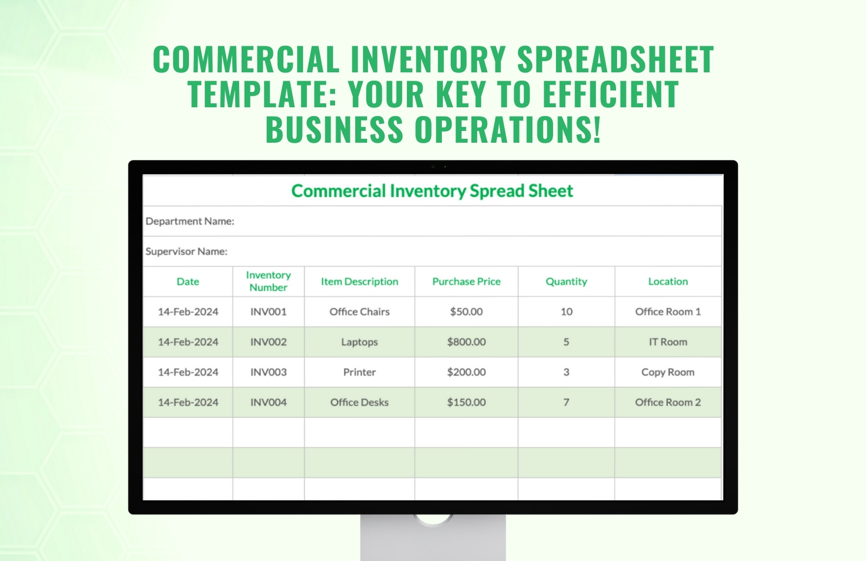 Commercial inventory Spreadsheet Template